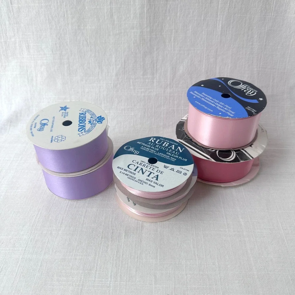 Offray Vintage Satin Ribbon Lot Pink Lavender Purple Sewing Craft Spools NOS